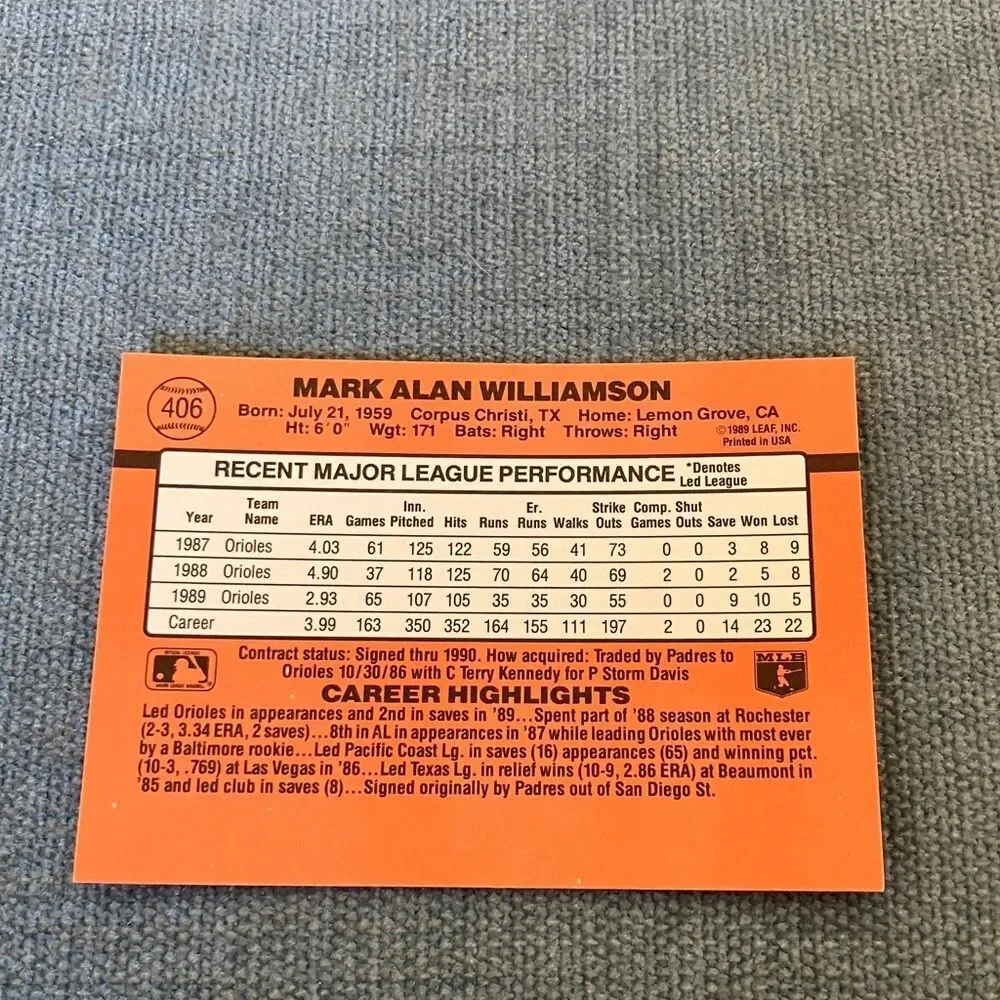 1990 Donruss Baltimore Orioles Baseball Card Trading Card